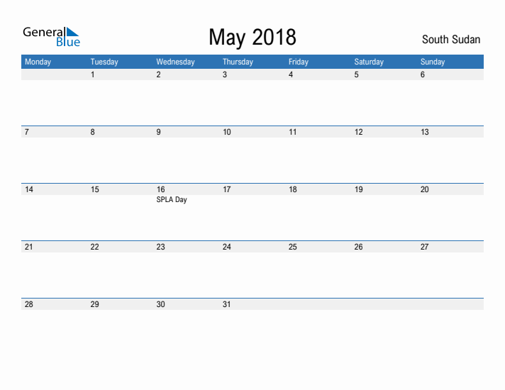 Fillable May 2018 Calendar