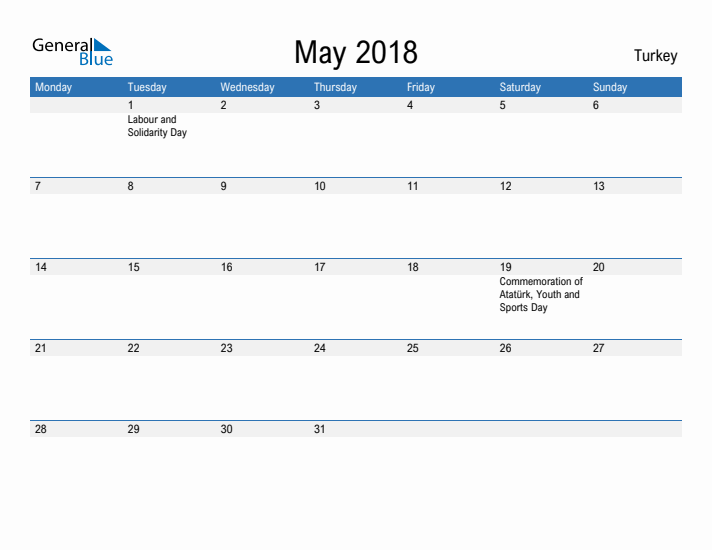 Fillable May 2018 Calendar