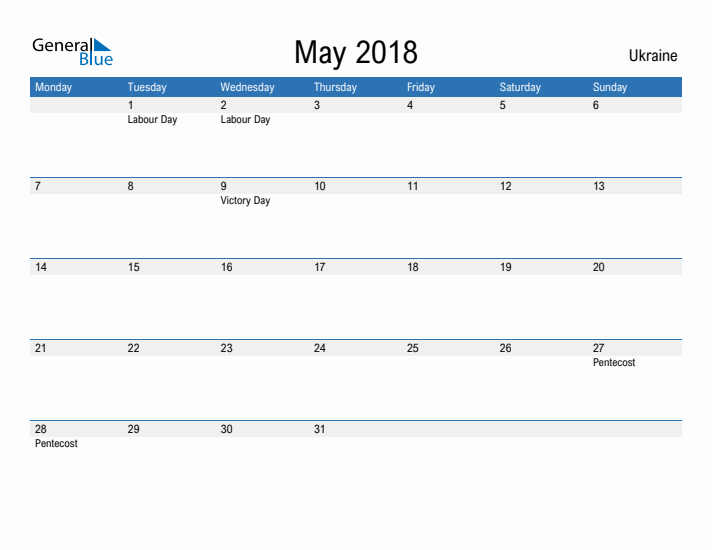 Fillable May 2018 Calendar