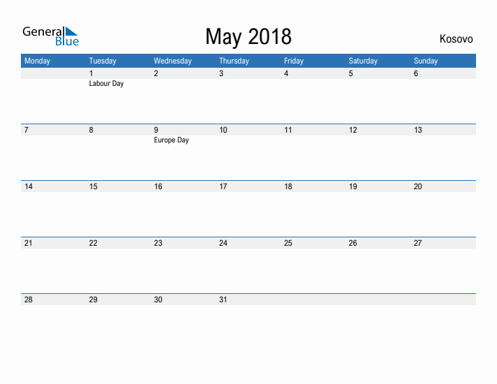 Fillable May 2018 Calendar