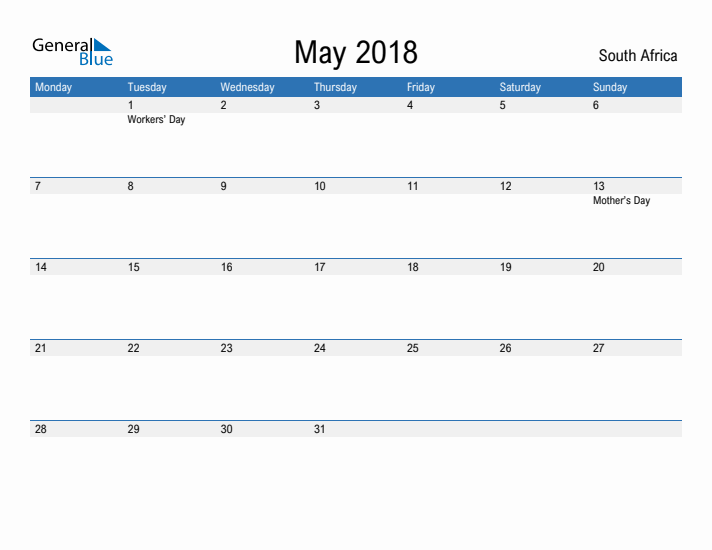 Fillable May 2018 Calendar