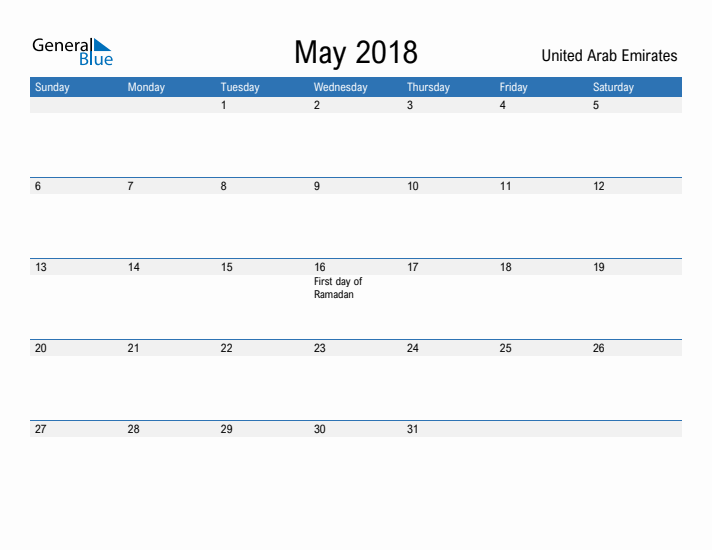 Fillable May 2018 Calendar