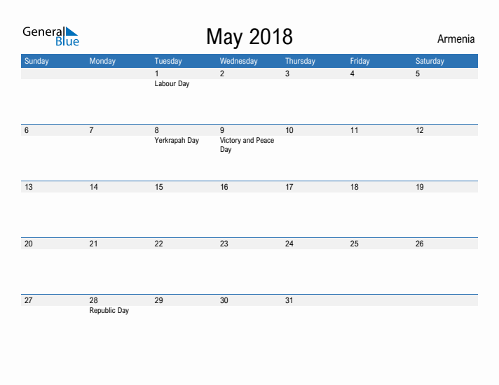 Fillable May 2018 Calendar