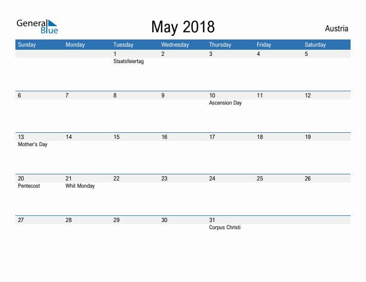 Fillable May 2018 Calendar