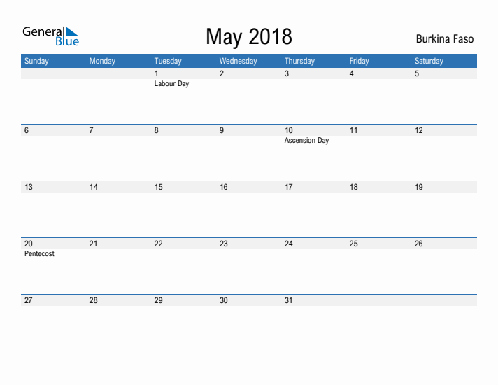 Fillable May 2018 Calendar