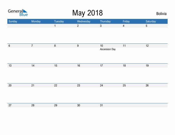 Fillable May 2018 Calendar