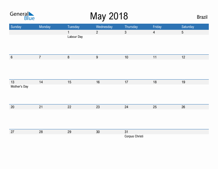 Fillable May 2018 Calendar