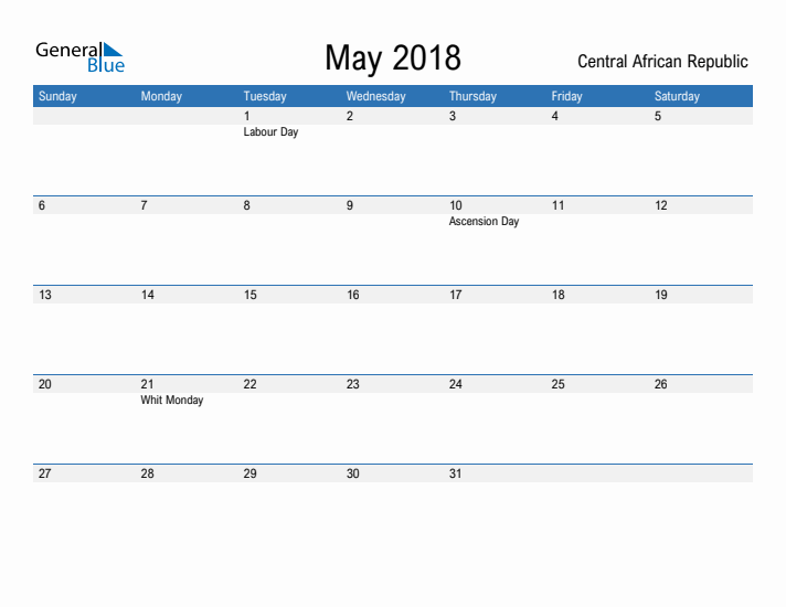 Fillable May 2018 Calendar