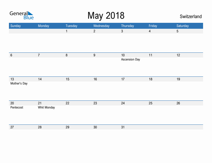 Fillable May 2018 Calendar