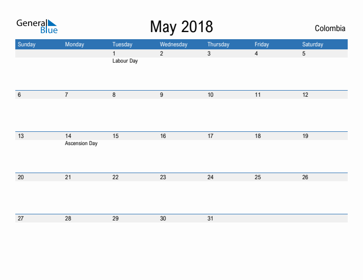 Fillable May 2018 Calendar