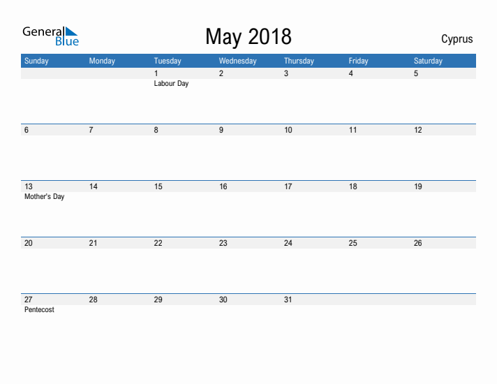 Fillable May 2018 Calendar