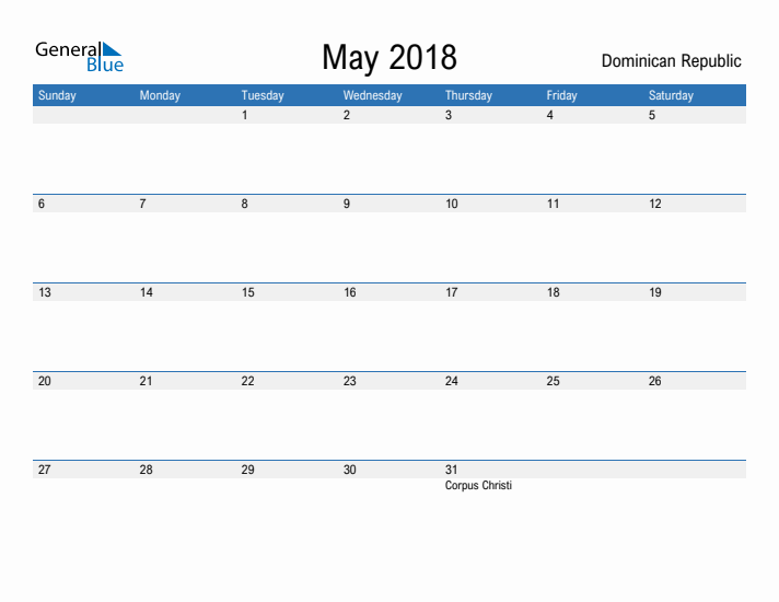 Fillable May 2018 Calendar