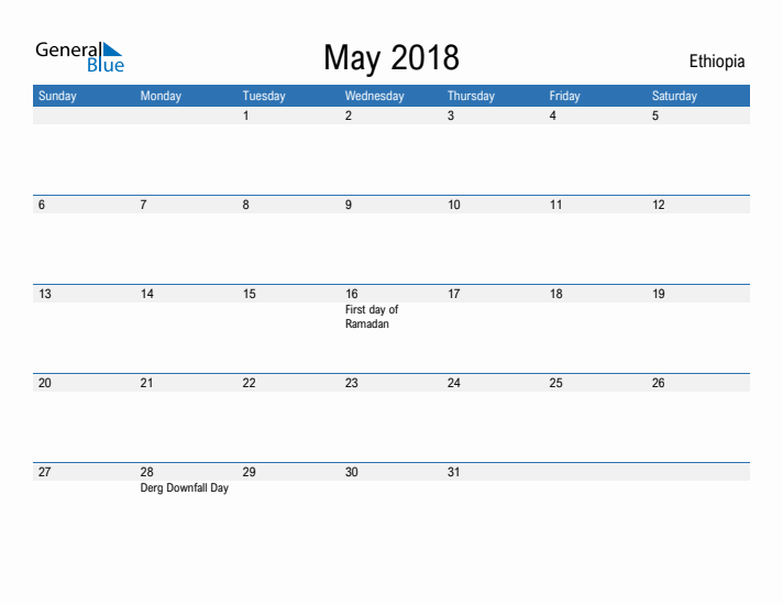 Fillable May 2018 Calendar