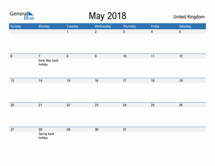 Fillable May 2018 Calendar