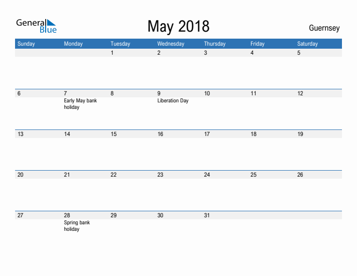 Fillable May 2018 Calendar