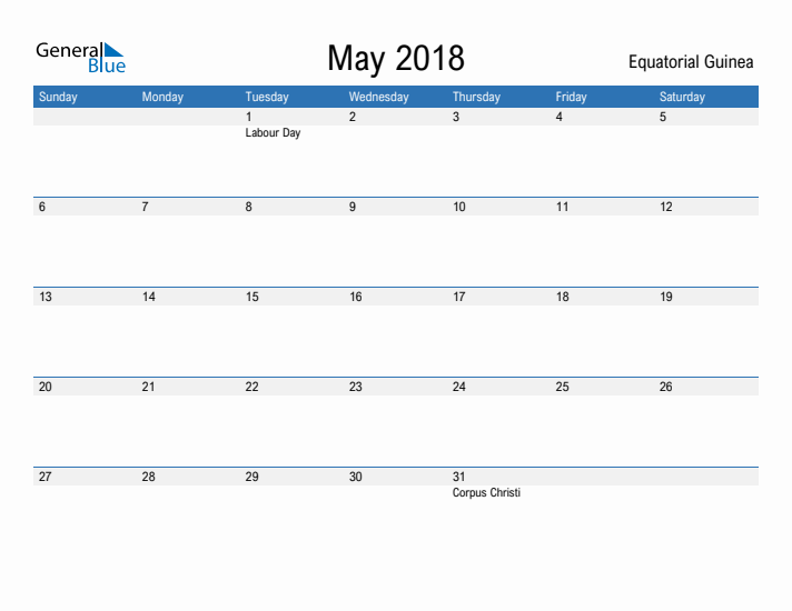 Fillable May 2018 Calendar