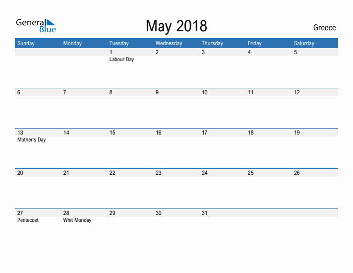 Fillable May 2018 Calendar