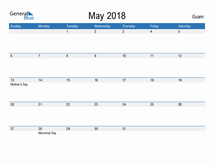 Fillable May 2018 Calendar