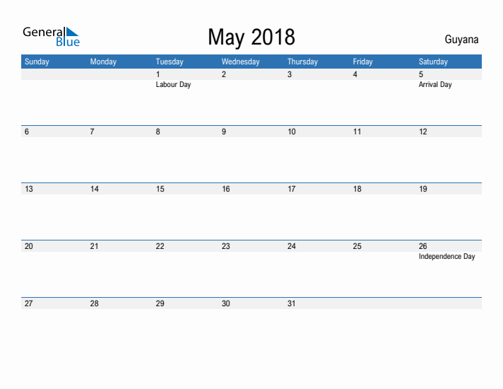 Fillable May 2018 Calendar