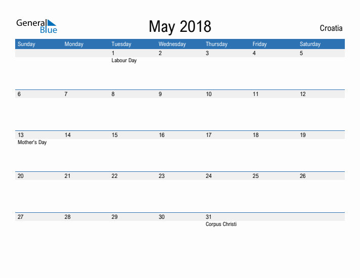 Fillable May 2018 Calendar