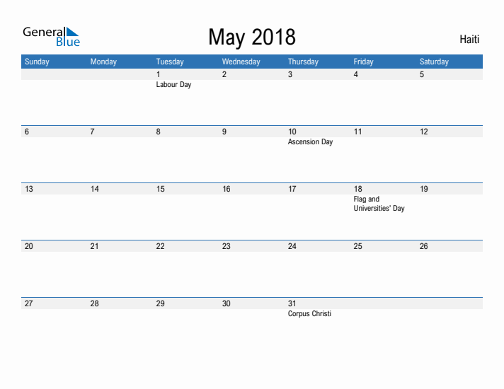 Fillable May 2018 Calendar