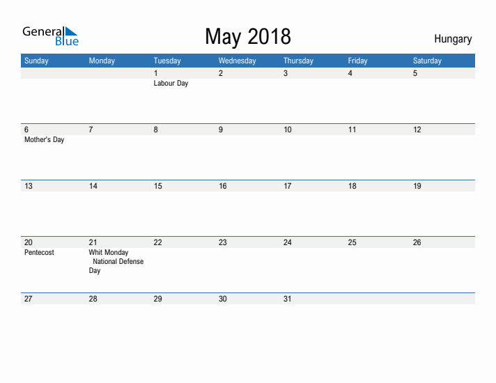 Fillable May 2018 Calendar