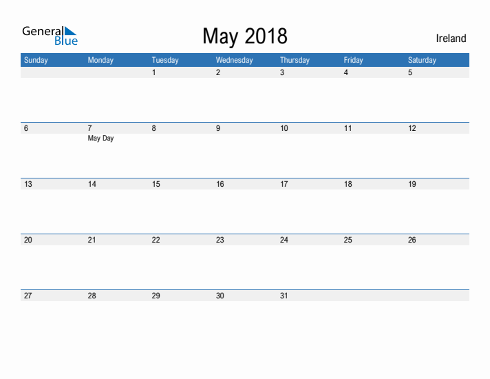 Fillable May 2018 Calendar