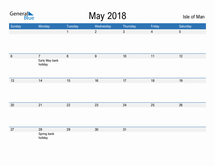 Fillable May 2018 Calendar