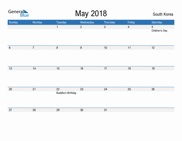 Fillable May 2018 Calendar