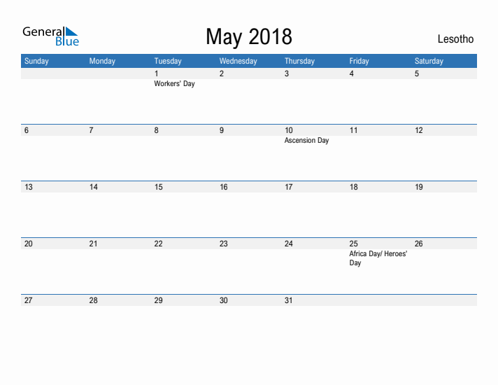 Fillable May 2018 Calendar