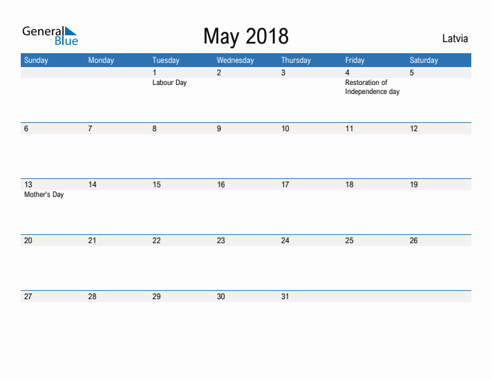 Fillable May 2018 Calendar