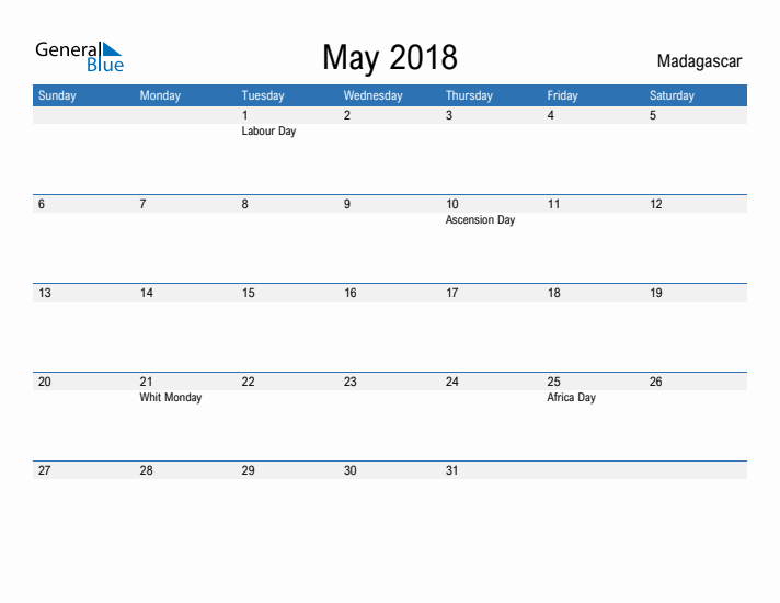 Fillable May 2018 Calendar