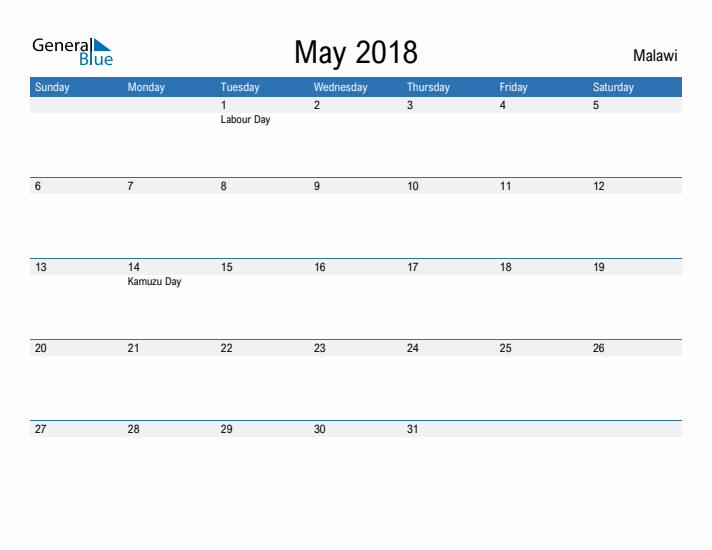 Fillable May 2018 Calendar