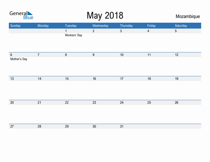 Fillable May 2018 Calendar