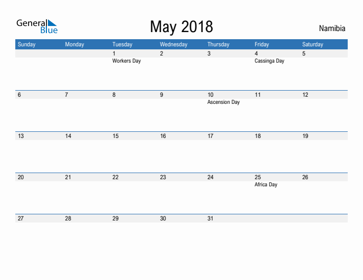 Fillable May 2018 Calendar