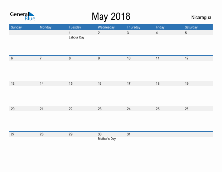 Fillable May 2018 Calendar