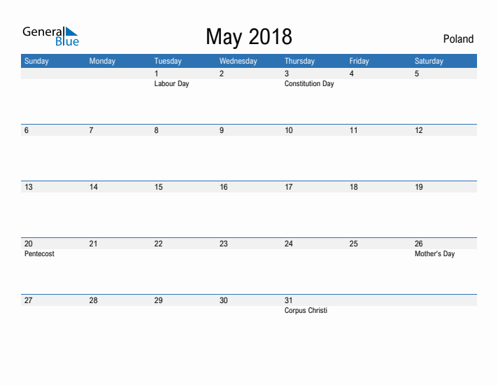 Fillable May 2018 Calendar