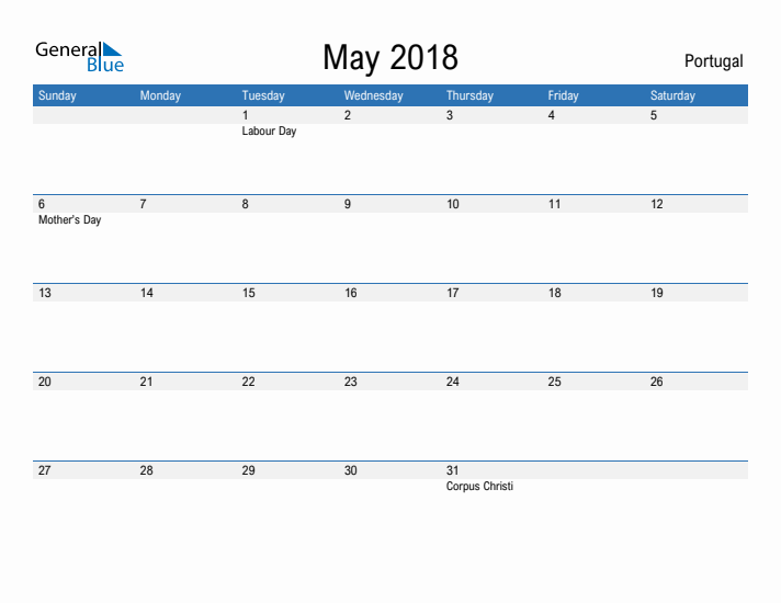 Fillable May 2018 Calendar