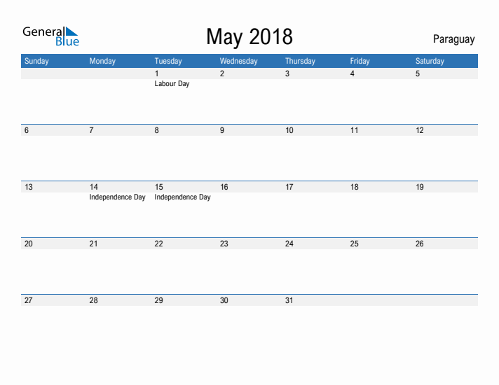 Fillable May 2018 Calendar