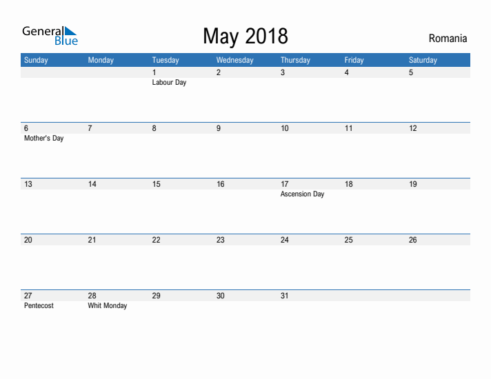 Fillable May 2018 Calendar