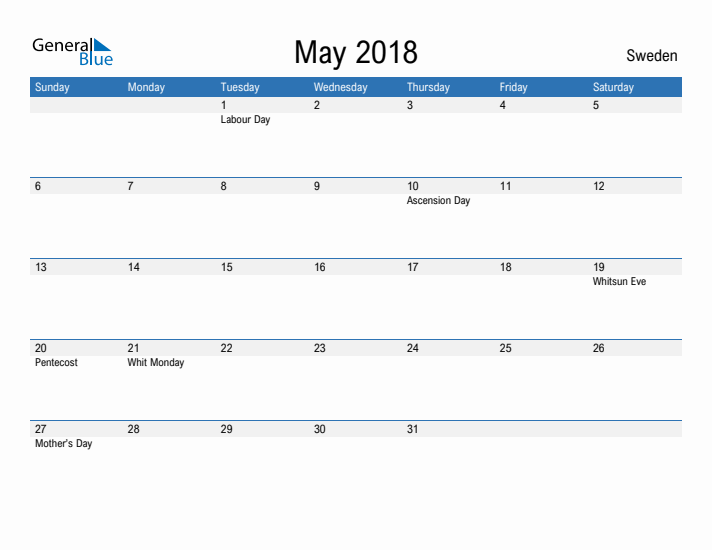 Fillable May 2018 Calendar