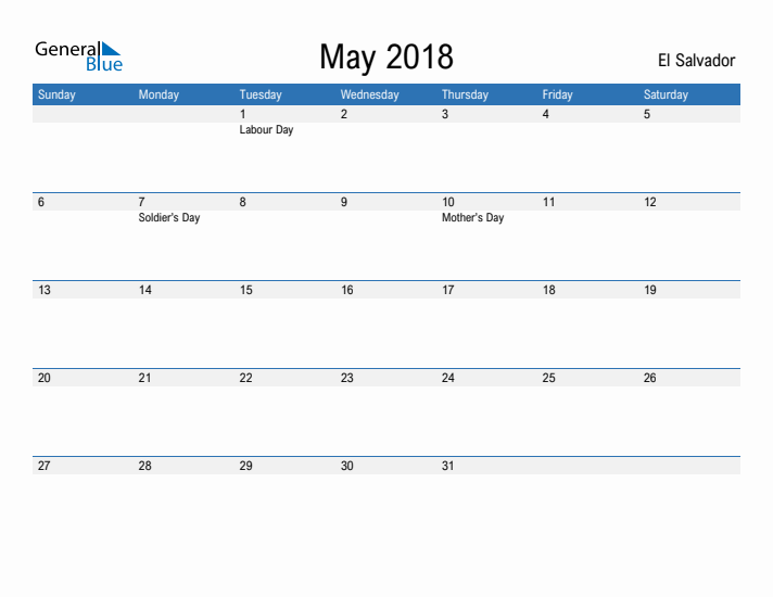 Fillable May 2018 Calendar