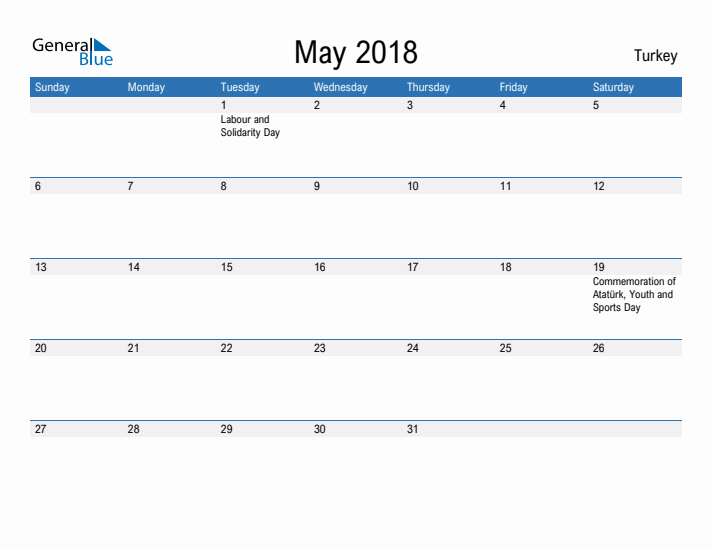 Fillable May 2018 Calendar