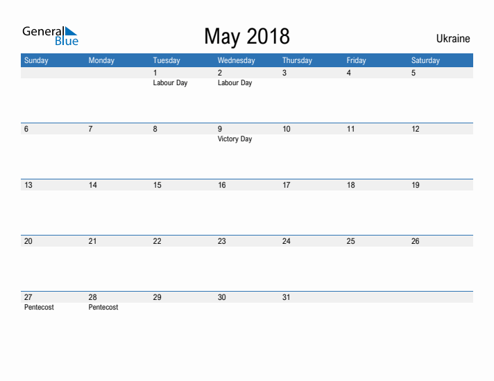 Fillable May 2018 Calendar