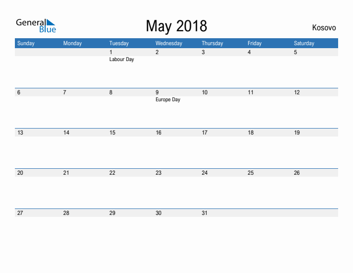 Fillable May 2018 Calendar