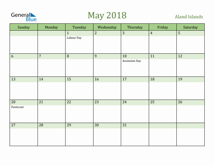 May 2018 Calendar with Aland Islands Holidays