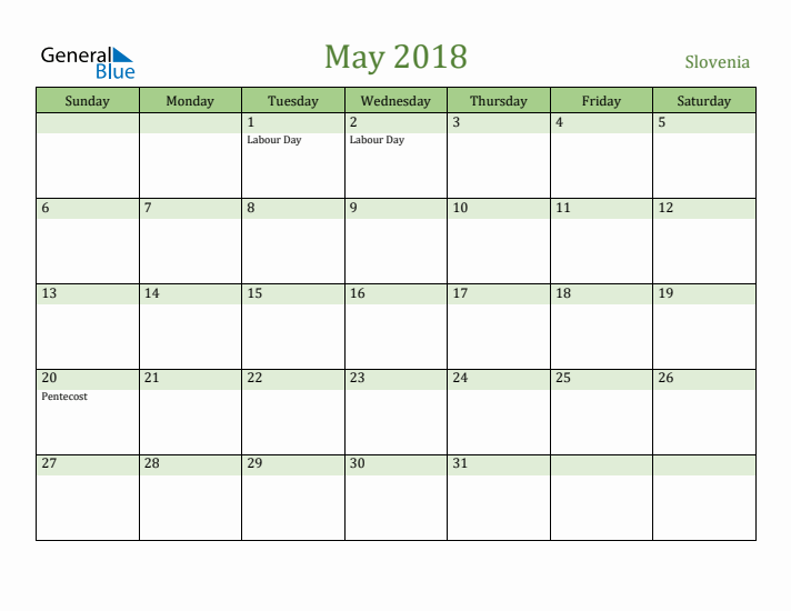 May 2018 Calendar with Slovenia Holidays