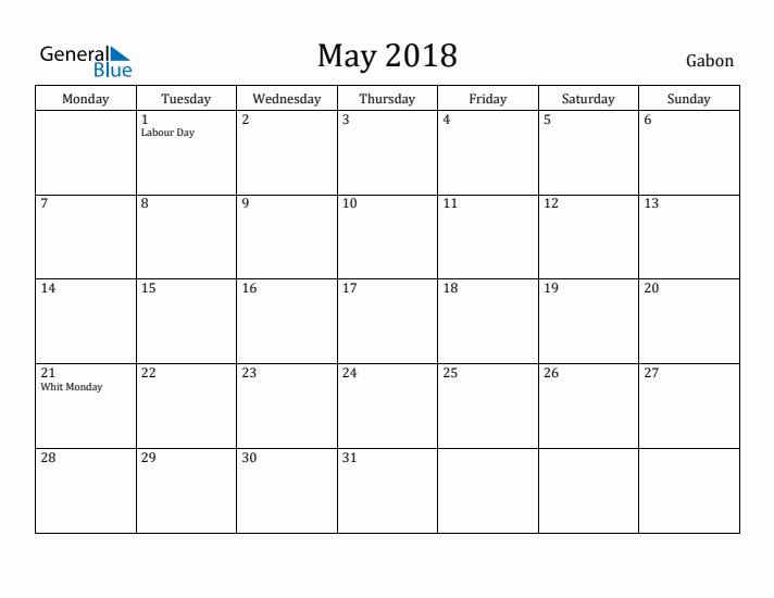 May 2018 Calendar Gabon