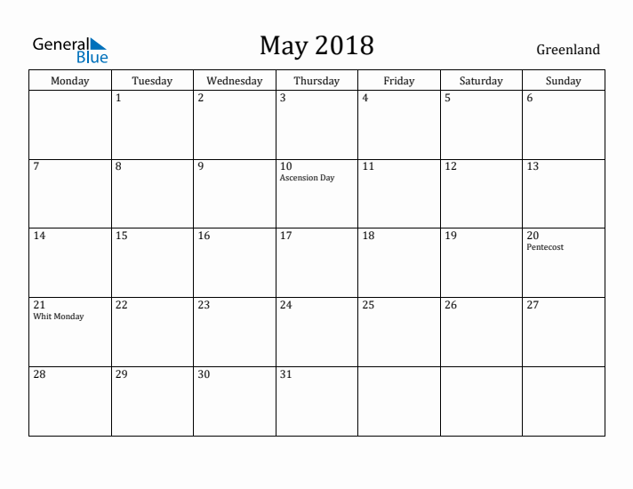 May 2018 Calendar Greenland