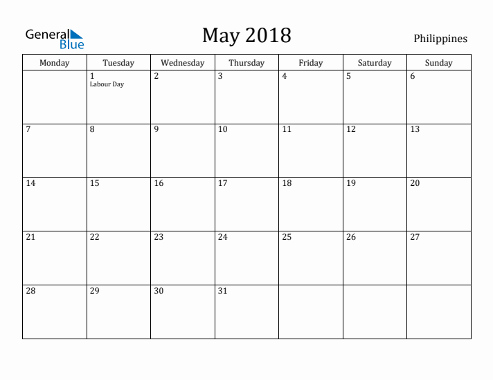 May 2018 Calendar Philippines